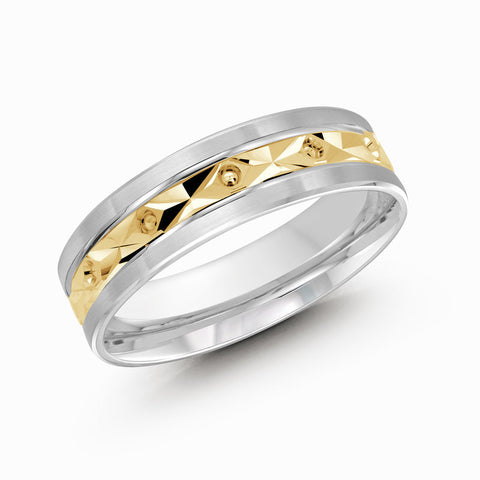 Bague Malo Fit 6mm en or blanc 18K avec centre coupe diamant en or jaune